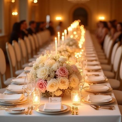 Elegante allestimento floreale per un tavolo da matrimonio.